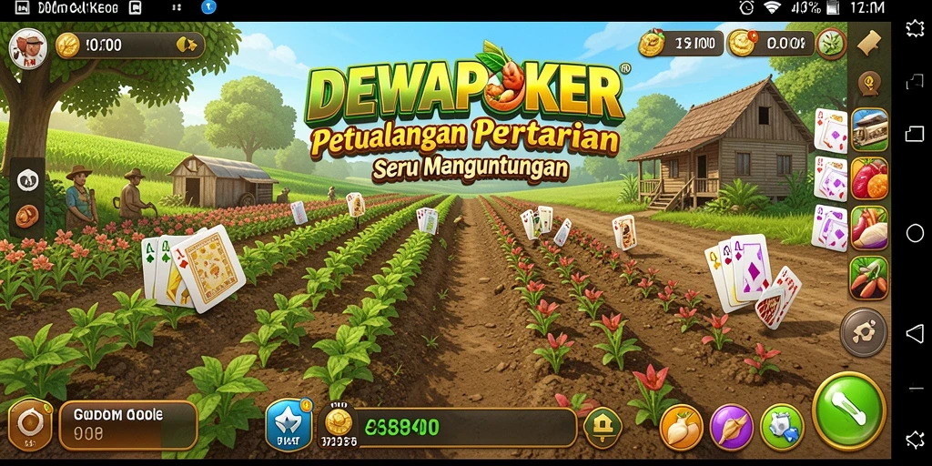 Screenshot gameplay DEWAPOKER dengan kebun yang subur dan tanaman beragam.