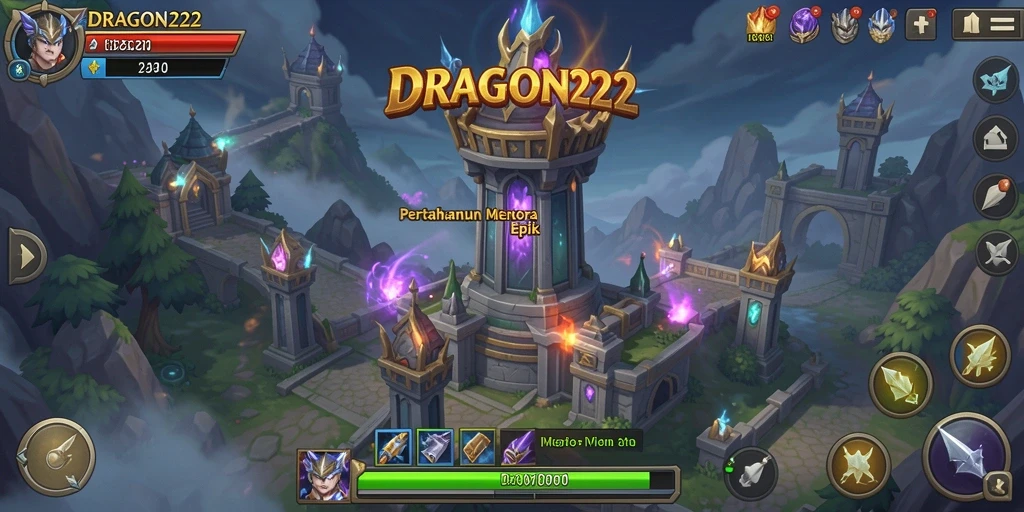 Screenshot aksi pertahanan menara dalam DRAGON222 yang mendebarkan.