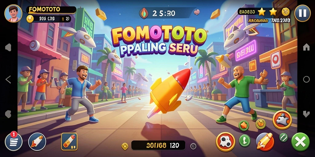 Screenshot FOMOTOTO menampilkan grafis dan gameplay Arcade yang menarik.