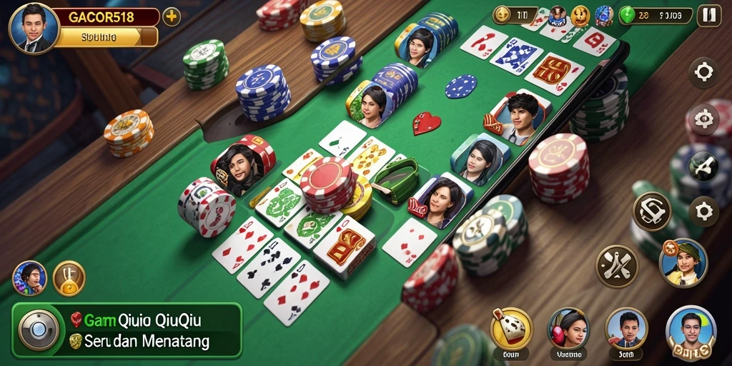 Screenshot utama GACOR518 menunjukkan gameplay QiuQiu yang seru.