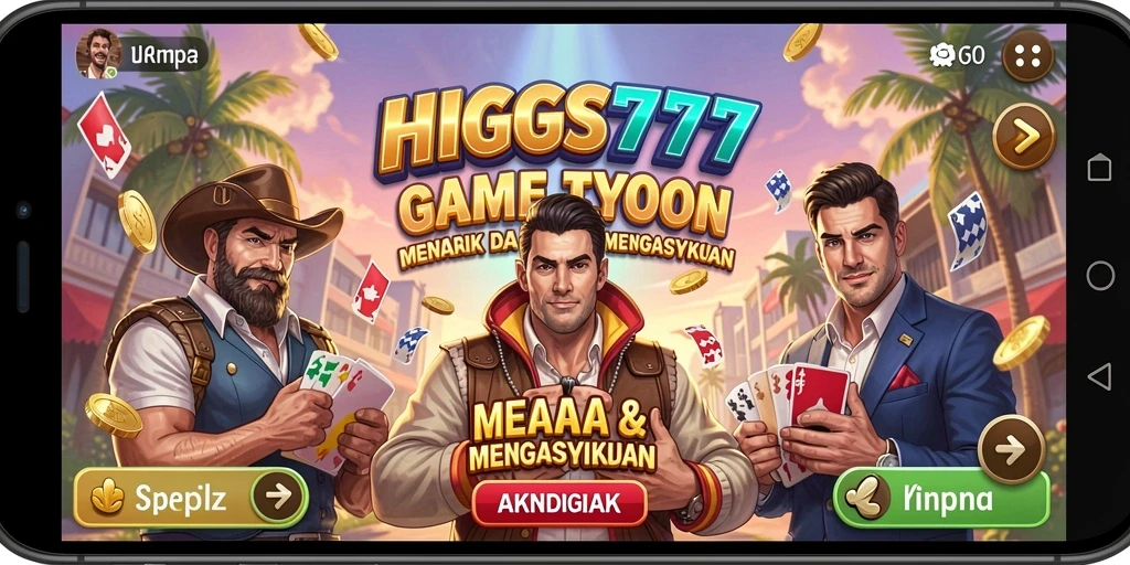 Screenshot HIGGS777 menampilkan gameplay manajemen bisnis yang menarik.