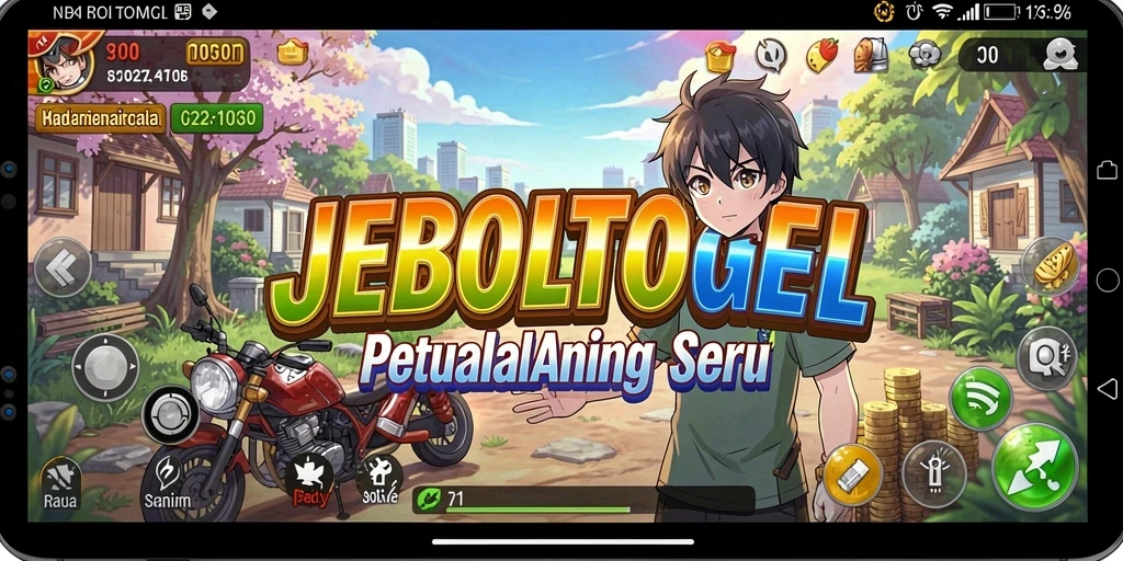 Screenshot gameplay JEBOLTOGEL menampilkan karakter Anime yang dinamis dan colorful.