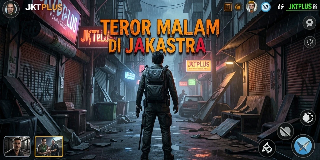 Screenshot gameplay JKTPLUS menunjukkan kegelapan dan ketegangan yang menyelimuti setiap detik permainan.