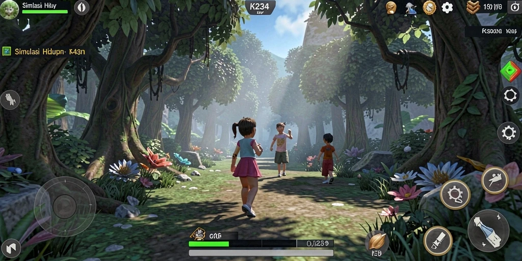 Screenshot K234 menunjukkan karakter dalam lingkungan kehidupan sehari-hari yang dinamis.