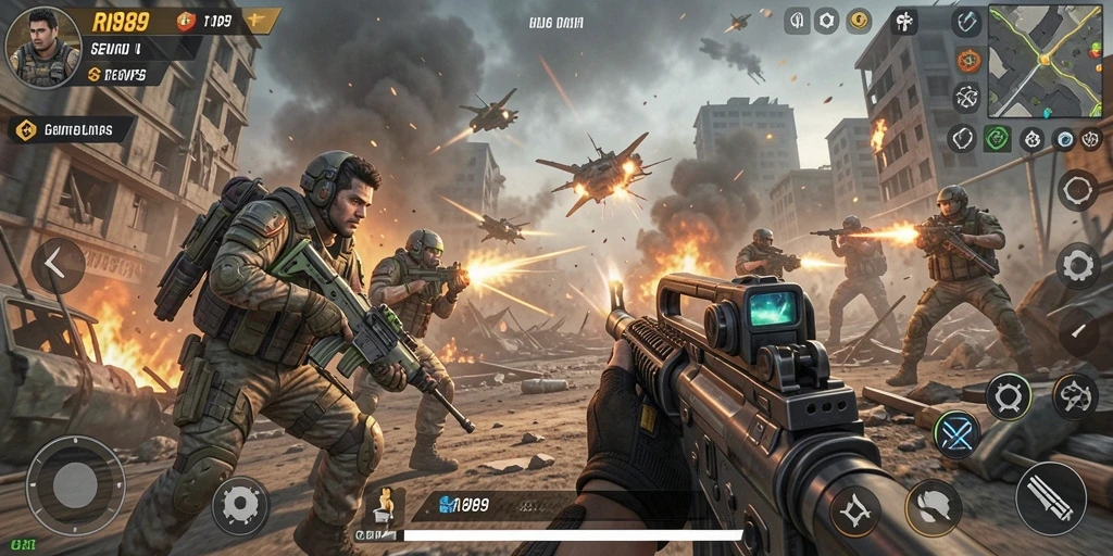 Screenshot gameplay RI889 yang menunjukkan aksi seru dalam pertempuran TPS.