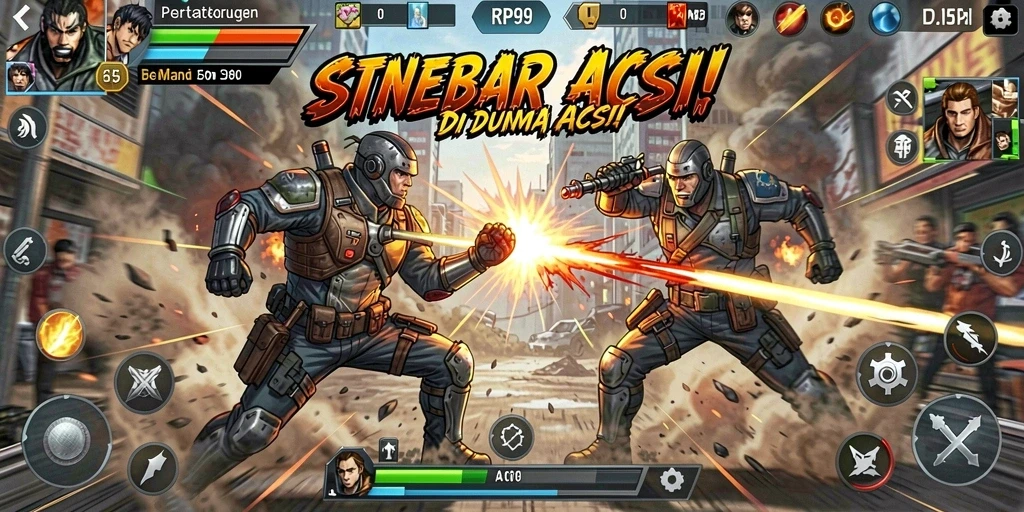Screenshot utama RP99 menampilkan aksi intens dari gameplay yang mendebarkan.