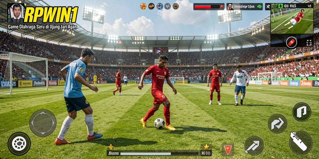 Tangkapan layar utama RPWIN1 yang menunjukkan gameplay olahraga yang mendebarkan.