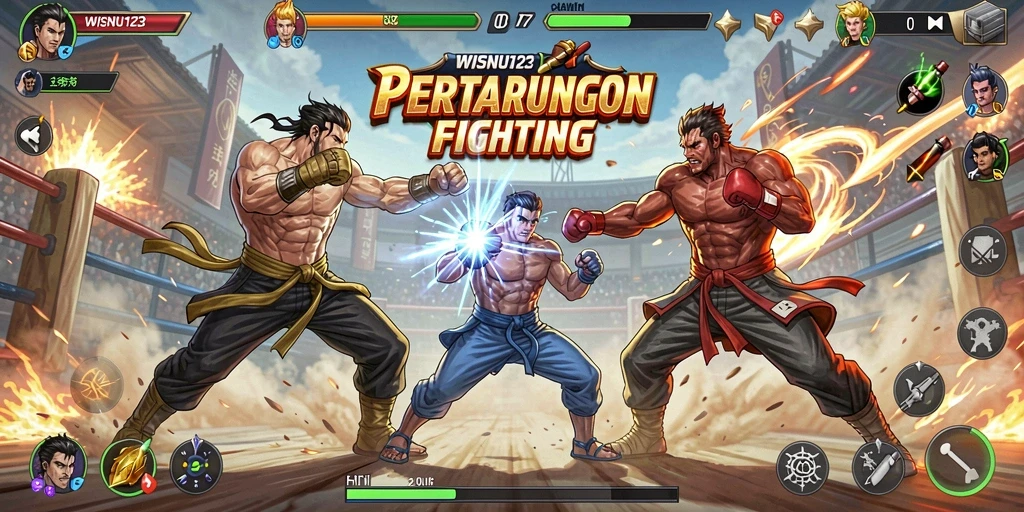 Tampilan gameplay seru di arena pertarungan WISNU123.